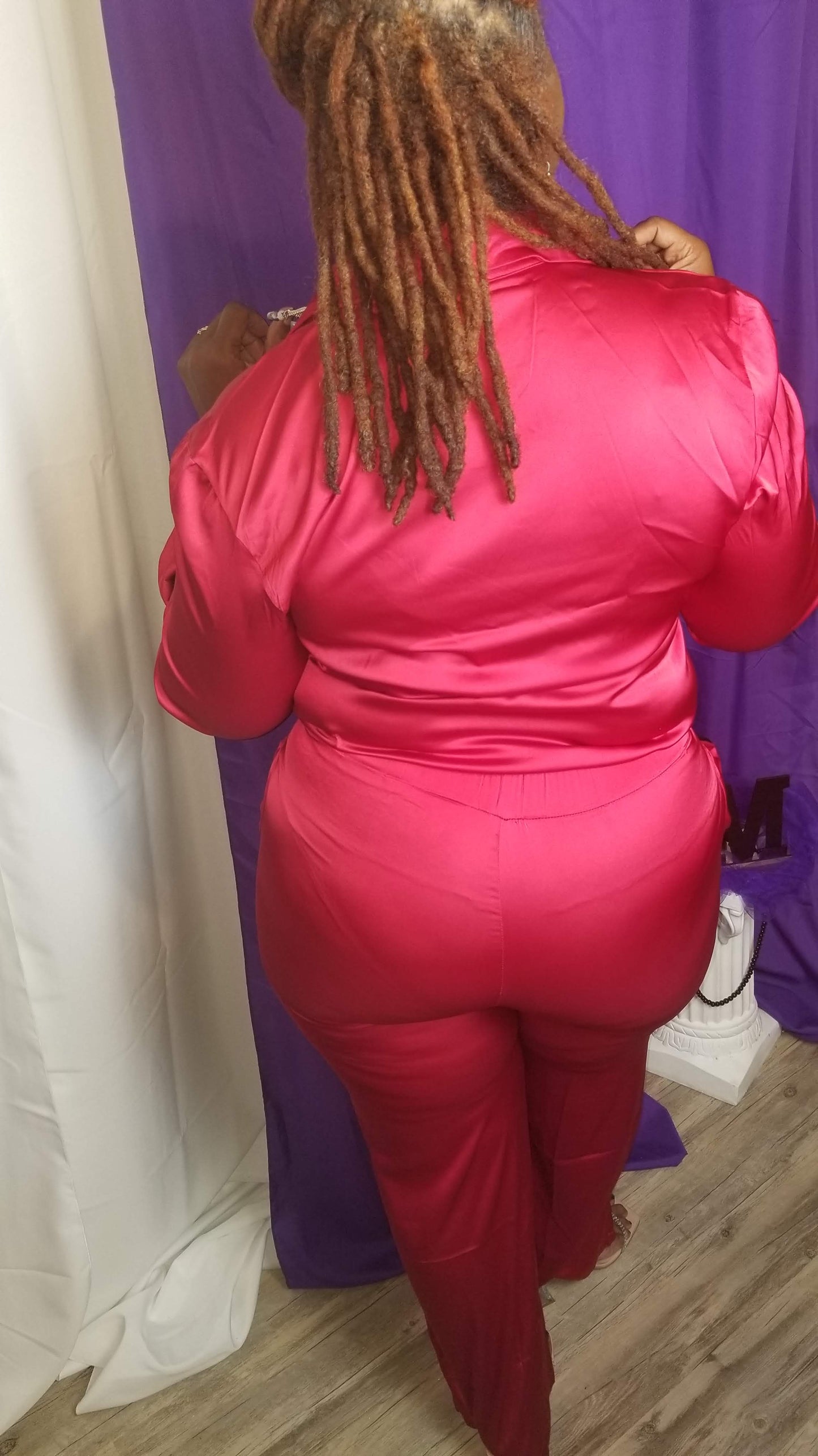 Kassi Satin Top and Pant Set-Red