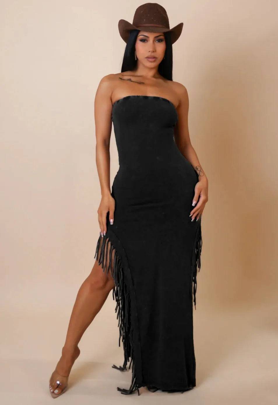 Cow-Girl Fringe Maxi Dress - My Sexy Black