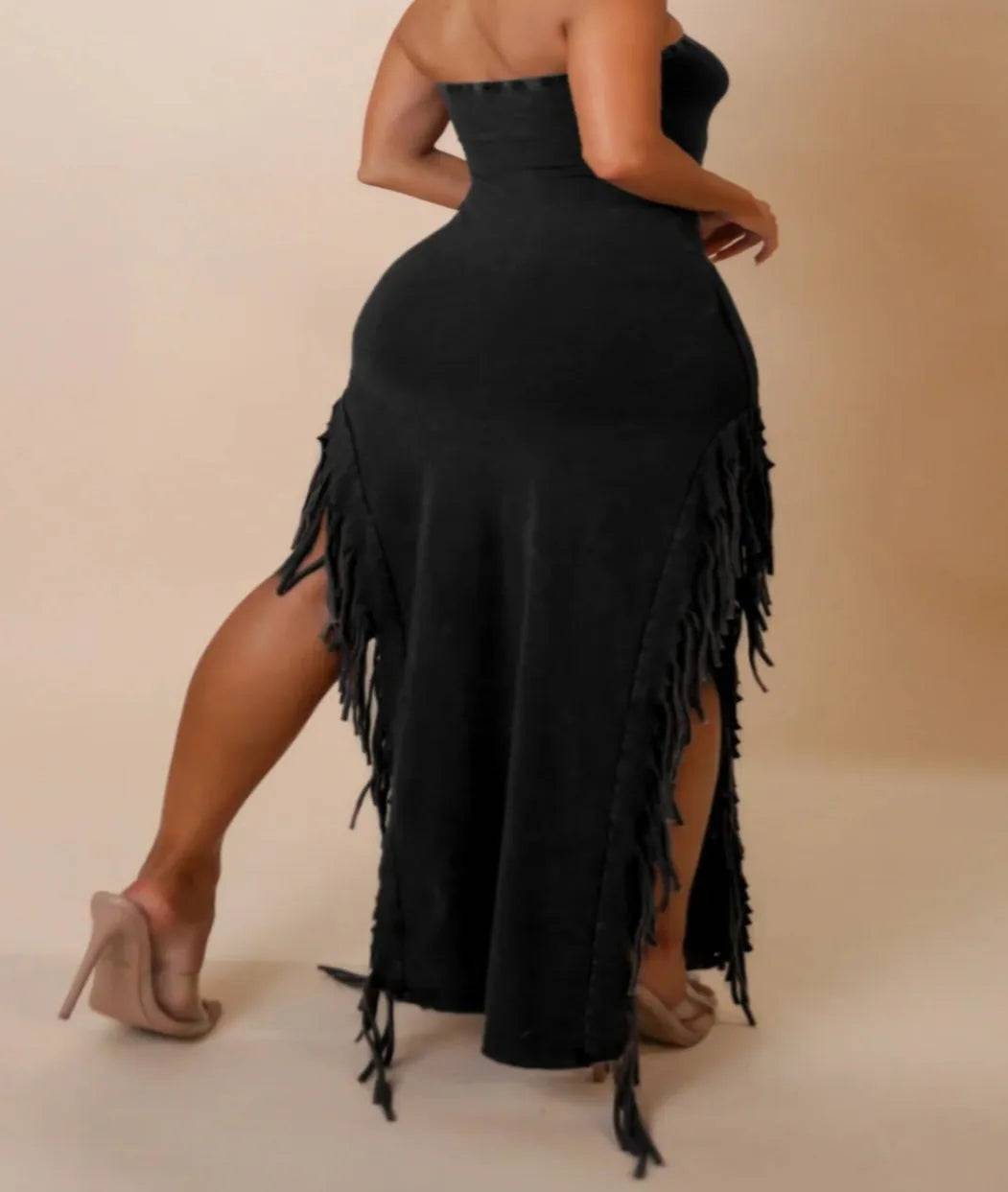Cow-Girl Fringe Maxi Dress - My Sexy Black
