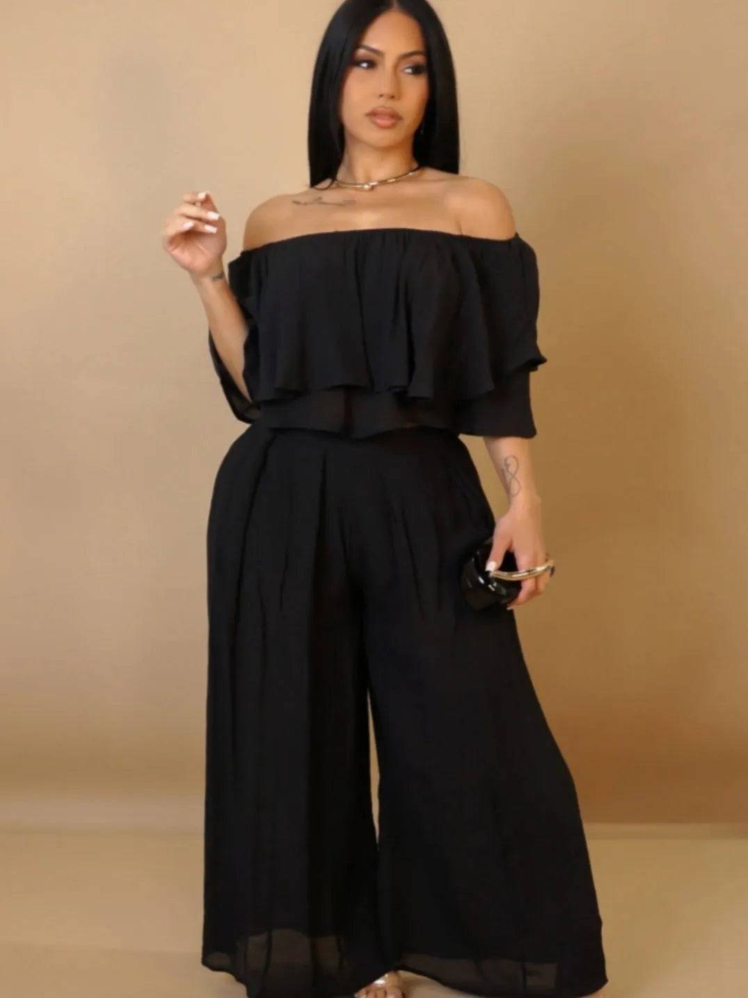 Addie Off Shoulder Pants Set - My Sexy Black