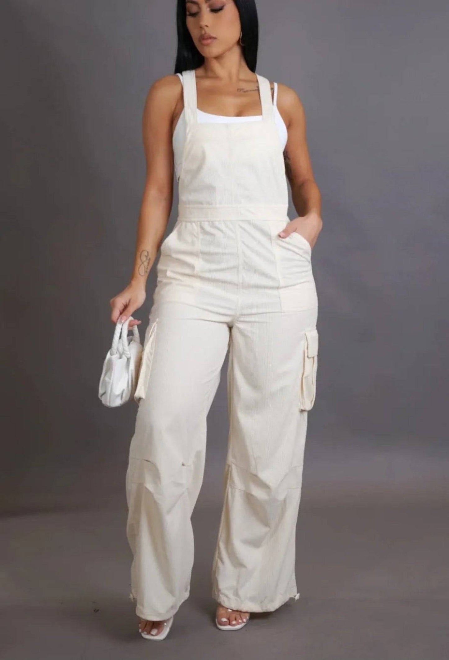 Sissy Overalls Jumpsuit-Cream - My Sexy Black