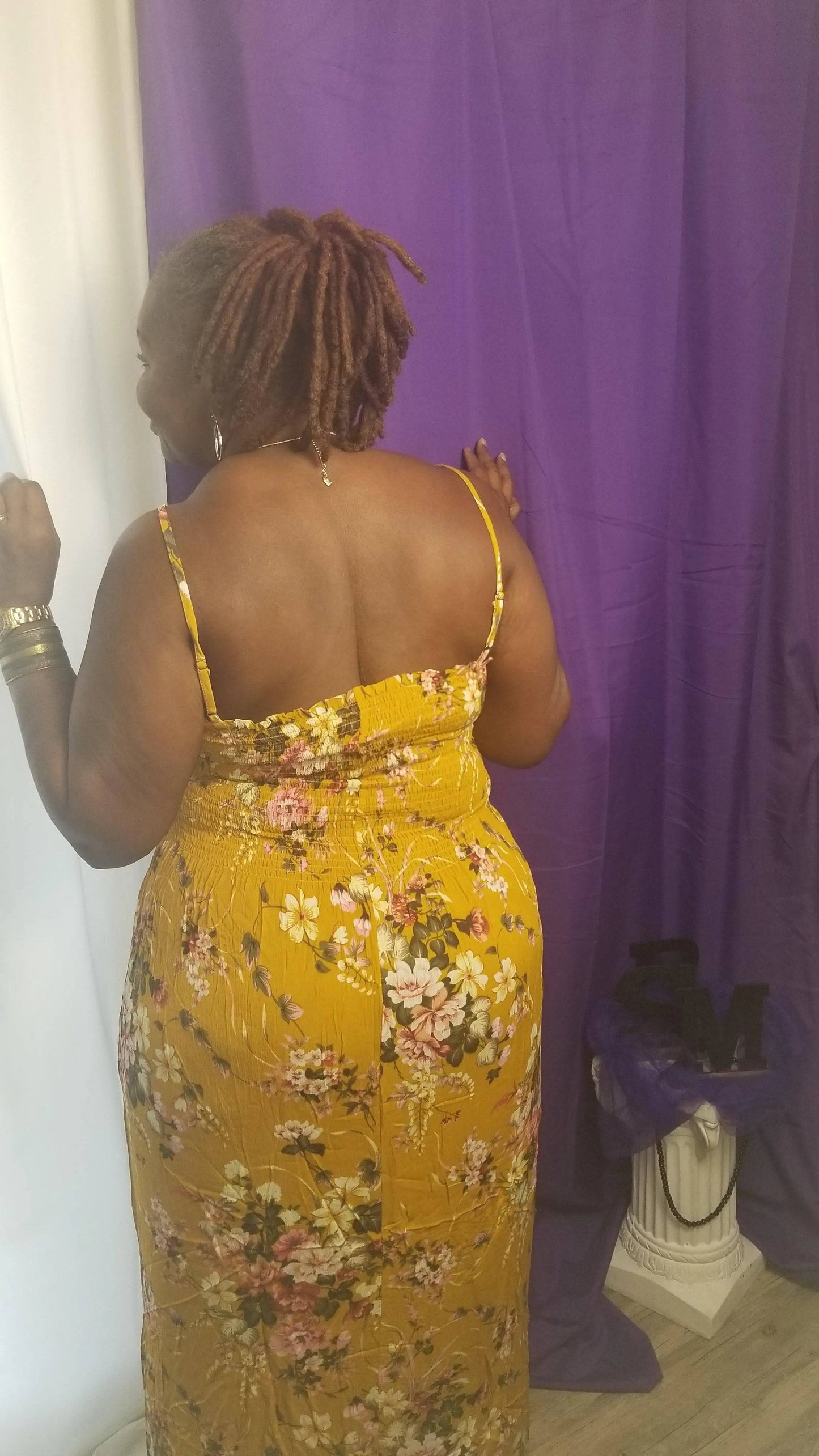 Vickie Plus Size Floral Maxi Dress-Mustard.