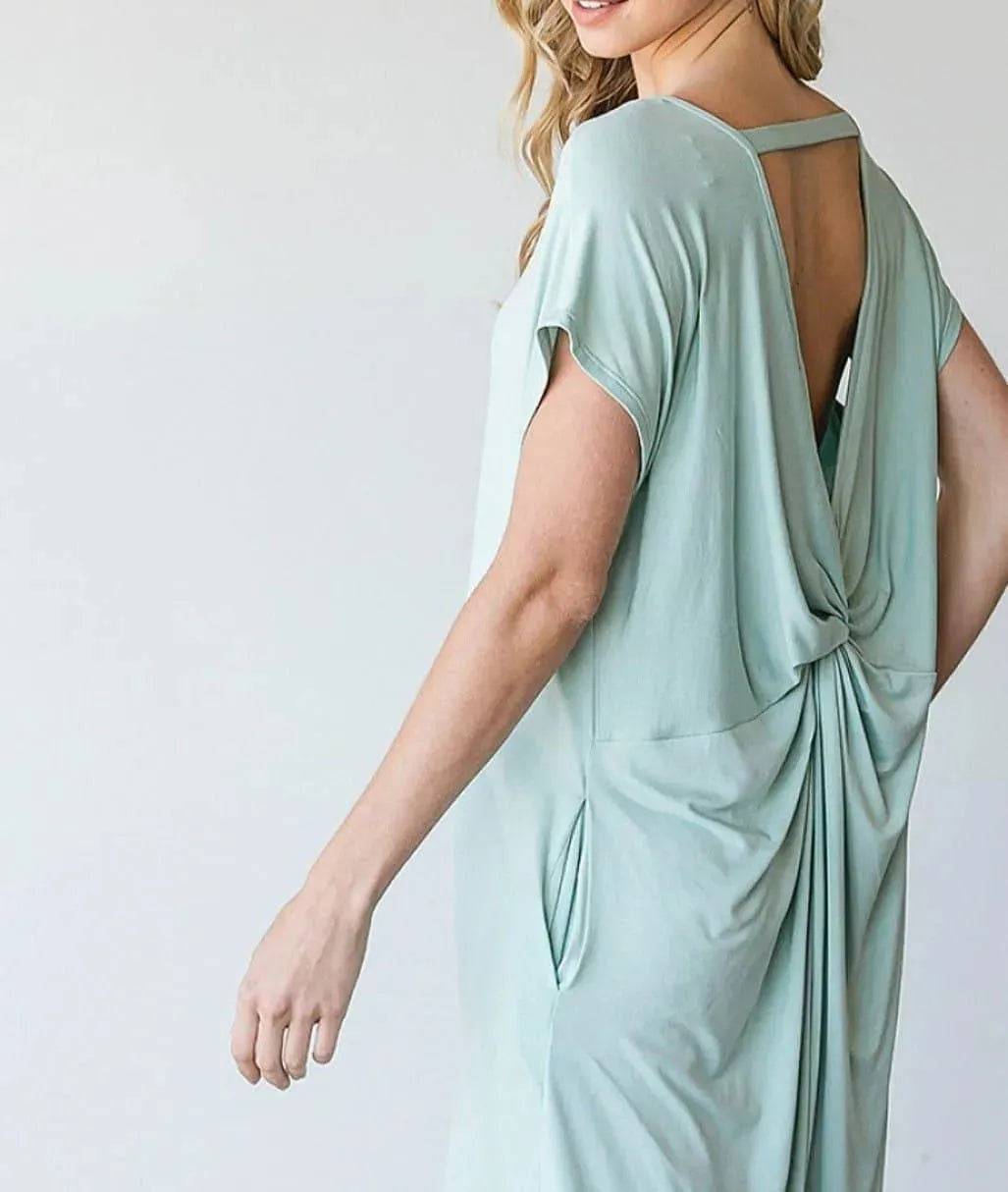 Back Tie Mini Dress- Sage.