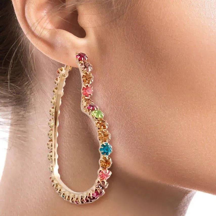 Betty Lou Rhinestone Heart Hoops-Multi.