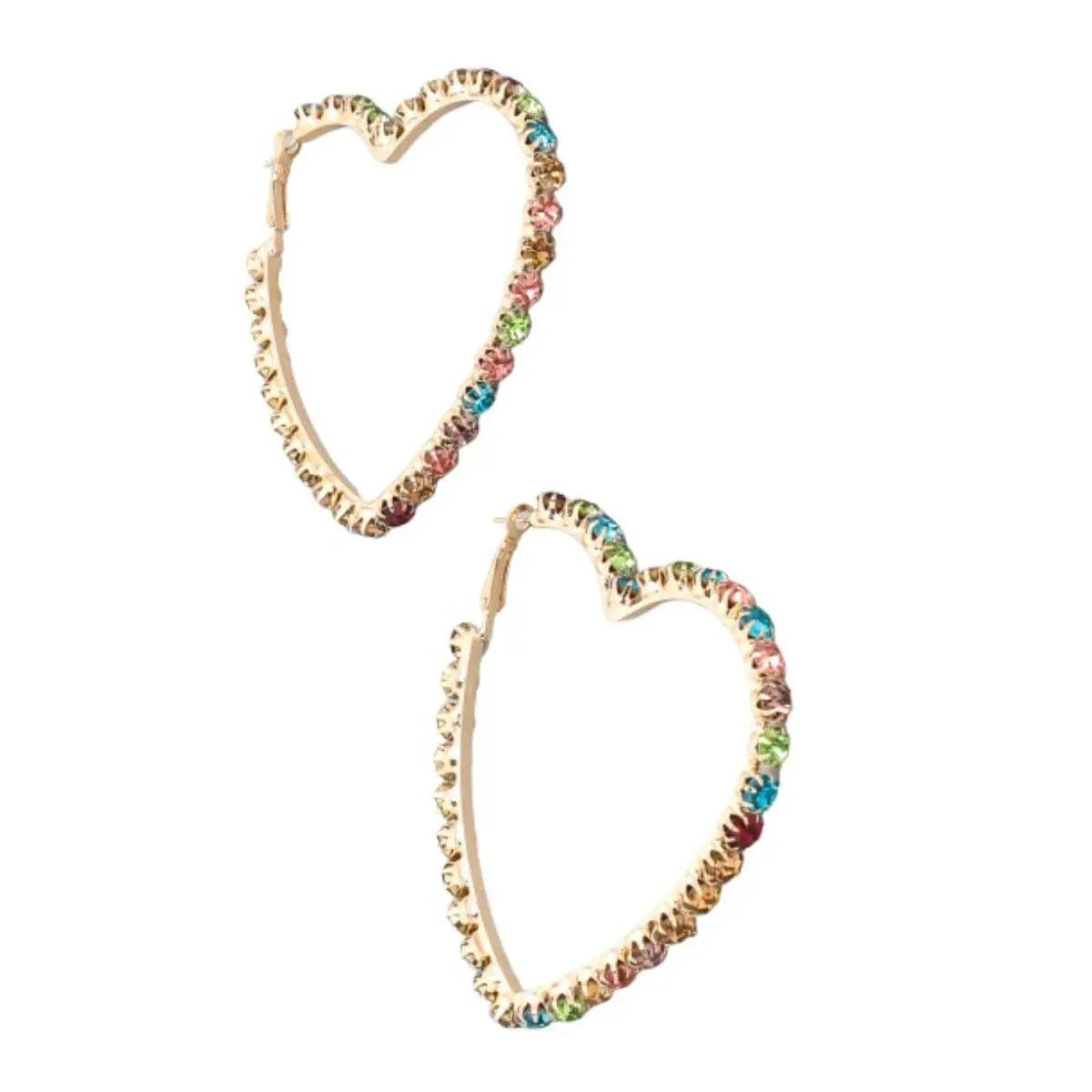 Betty Lou Rhinestone Heart Hoops-Multi.