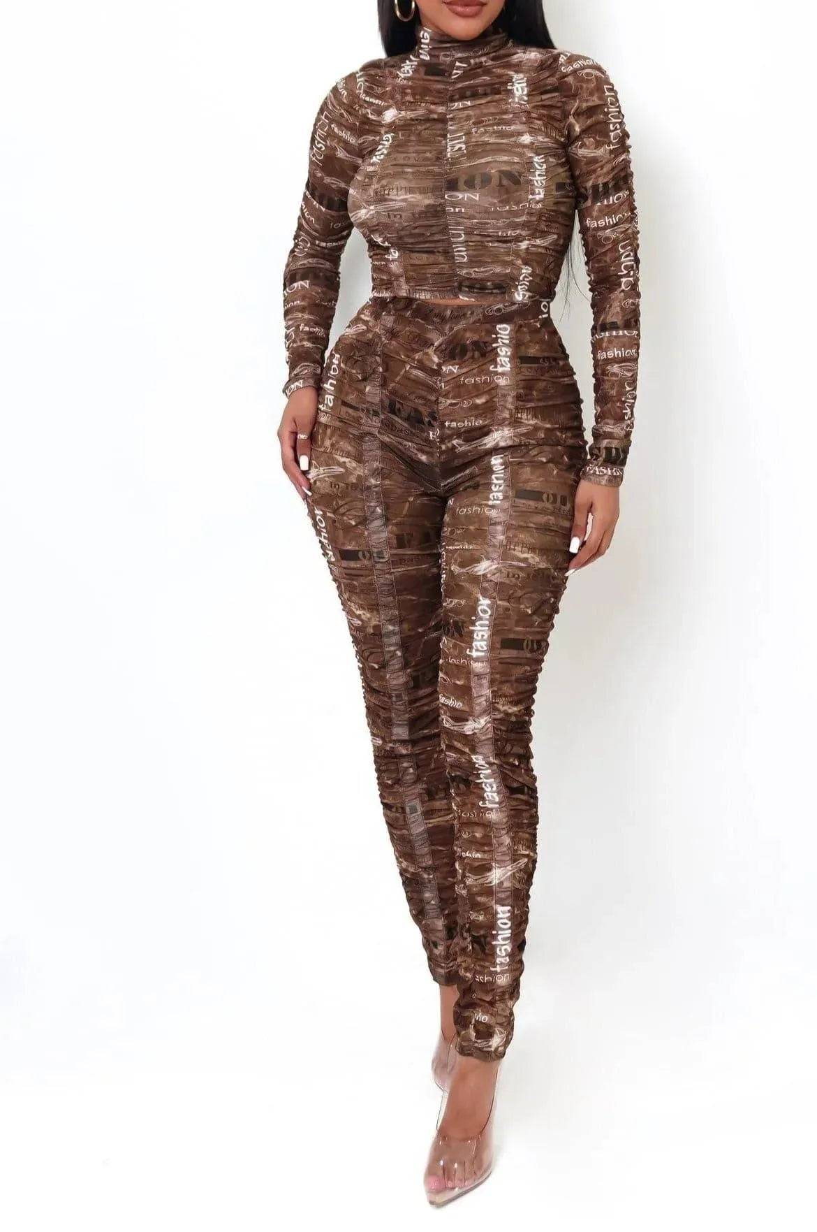 Brown Two Piece Pants Set.