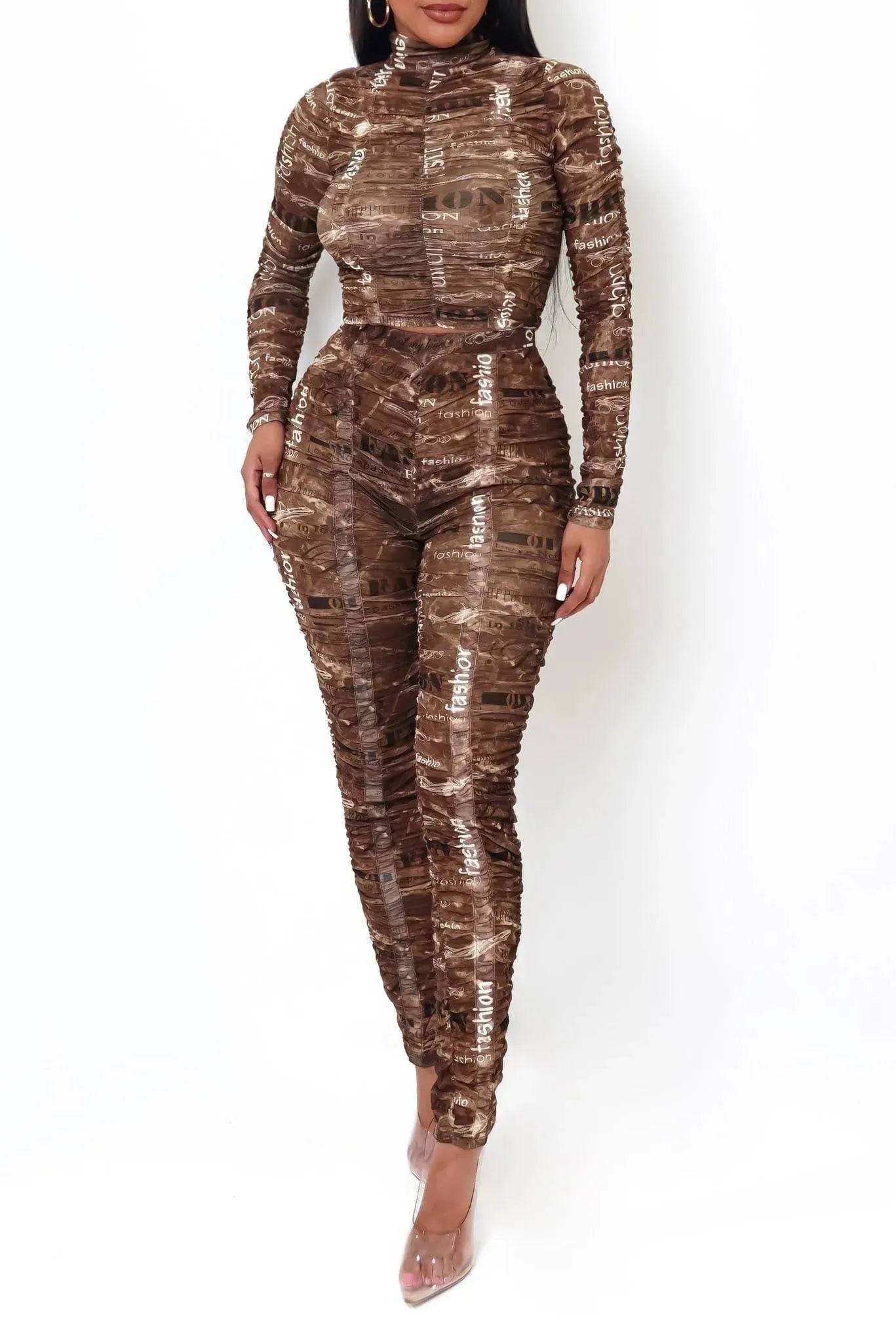 Brown Two Piece Pants Set.