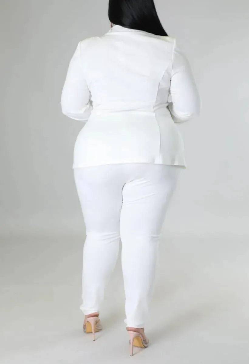 White sheer two-piece plus pants set by My Sexy Black Boutique, featuring elegant, flowy fabric and stylish design.