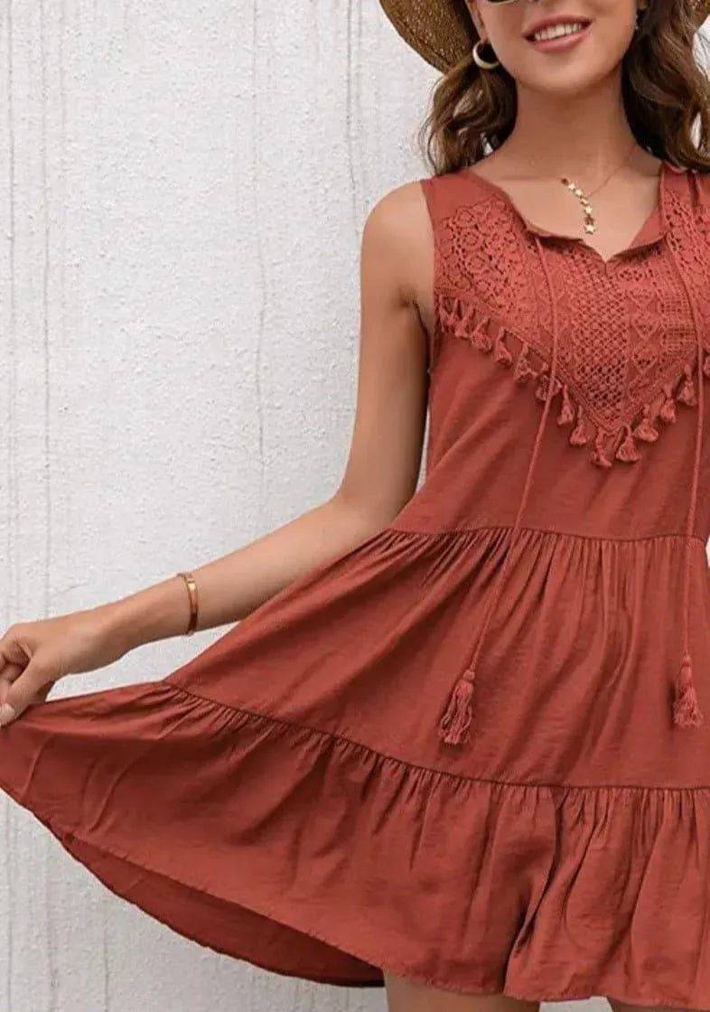 Country Girl Mini Dress-Rust.