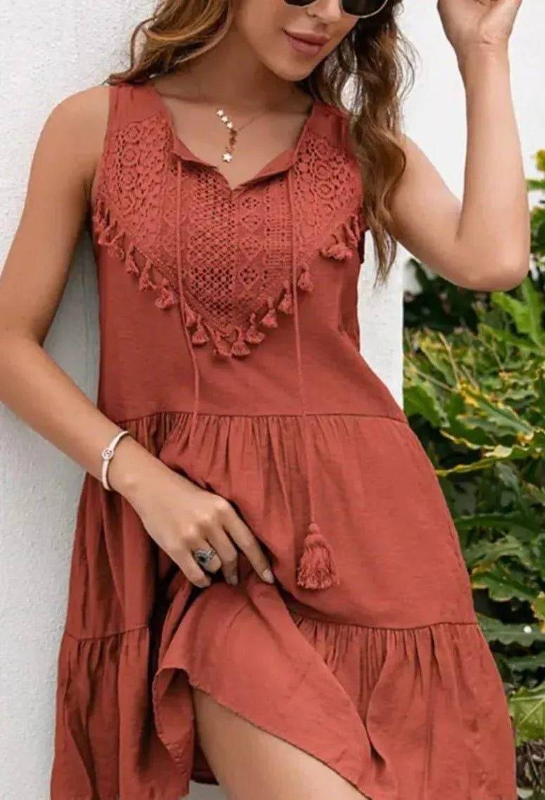 Country Girl Mini Dress-Rust.