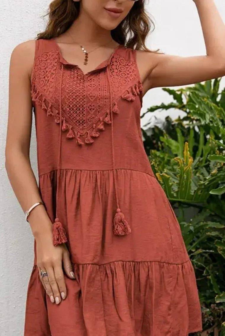 Country Girl Mini Dress-Rust.