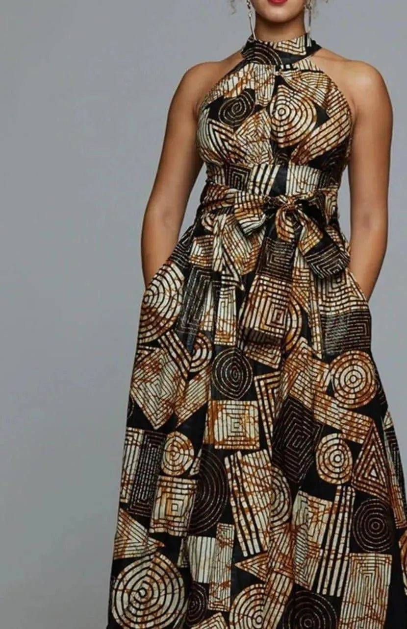 Elegant African Dress-Brown.