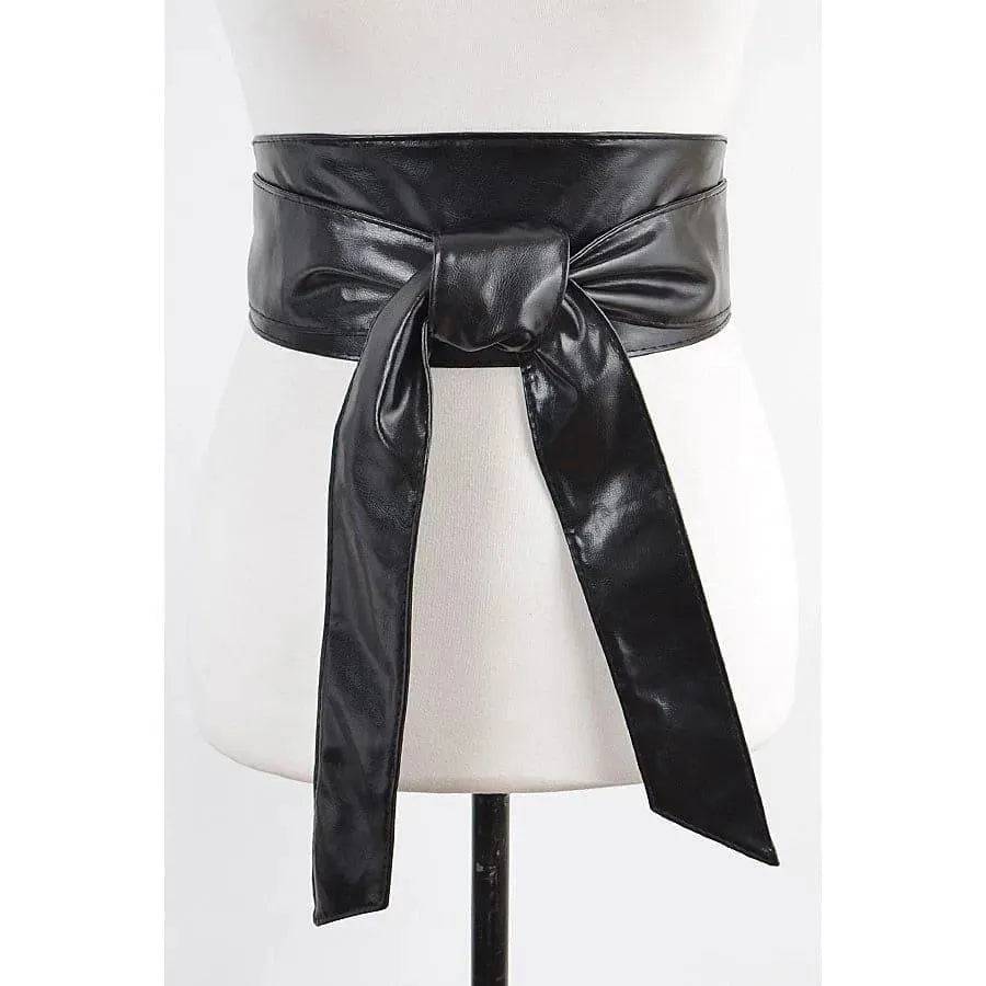 Faux Leather Tie Belt-Black.