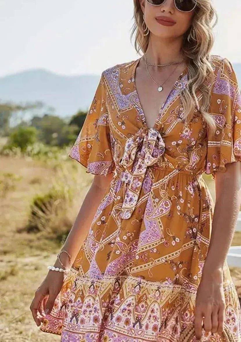 Florance Mini Dress-Brown.