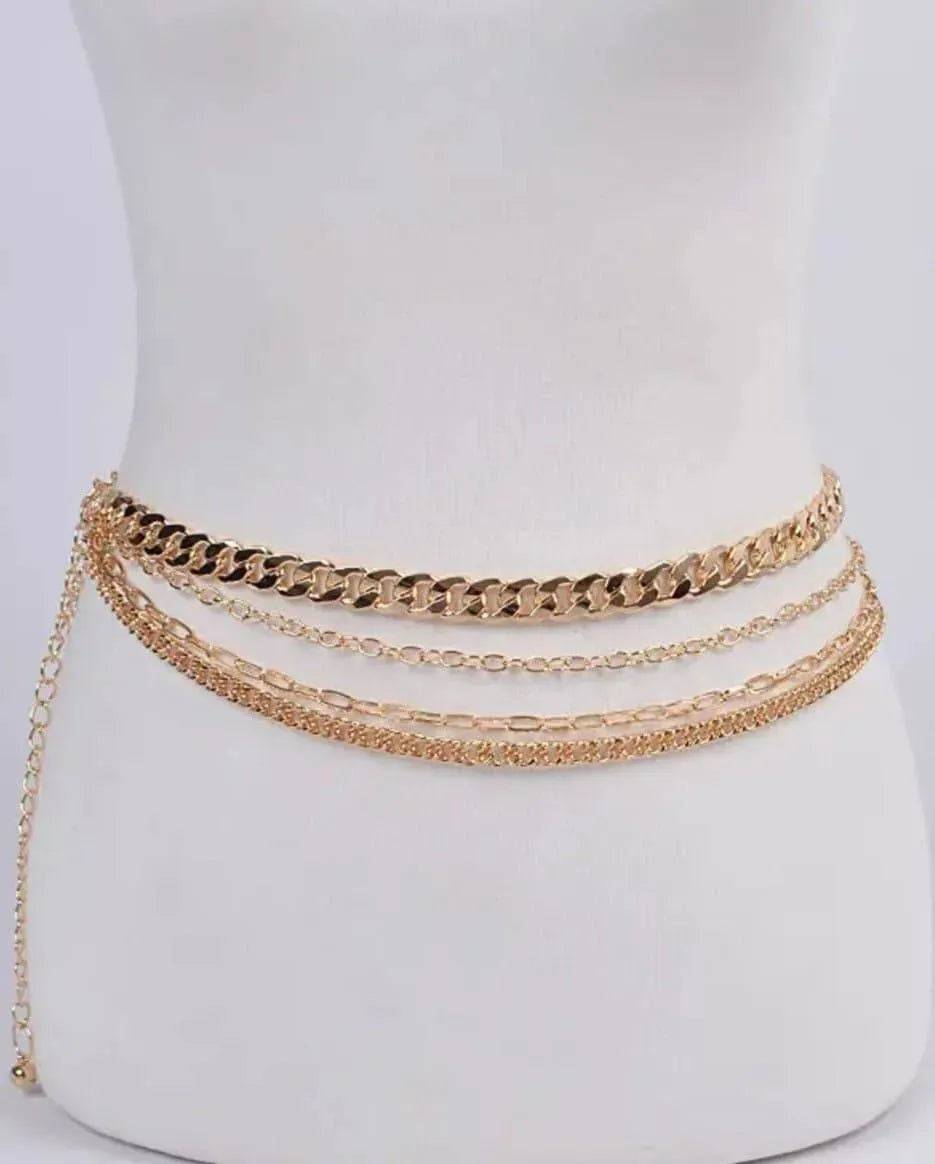 Gold Layered Chain Drop Belt-Gold.
