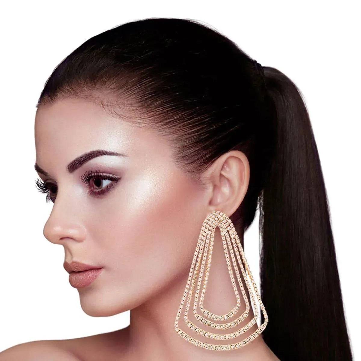Graduated Teardrop Stone Earrings-Gold.