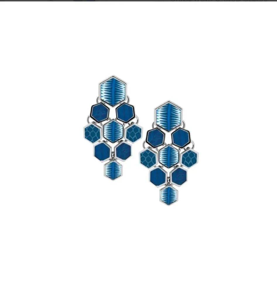 Hexagon Chandelier Earrings-Navajo Blue Silver.