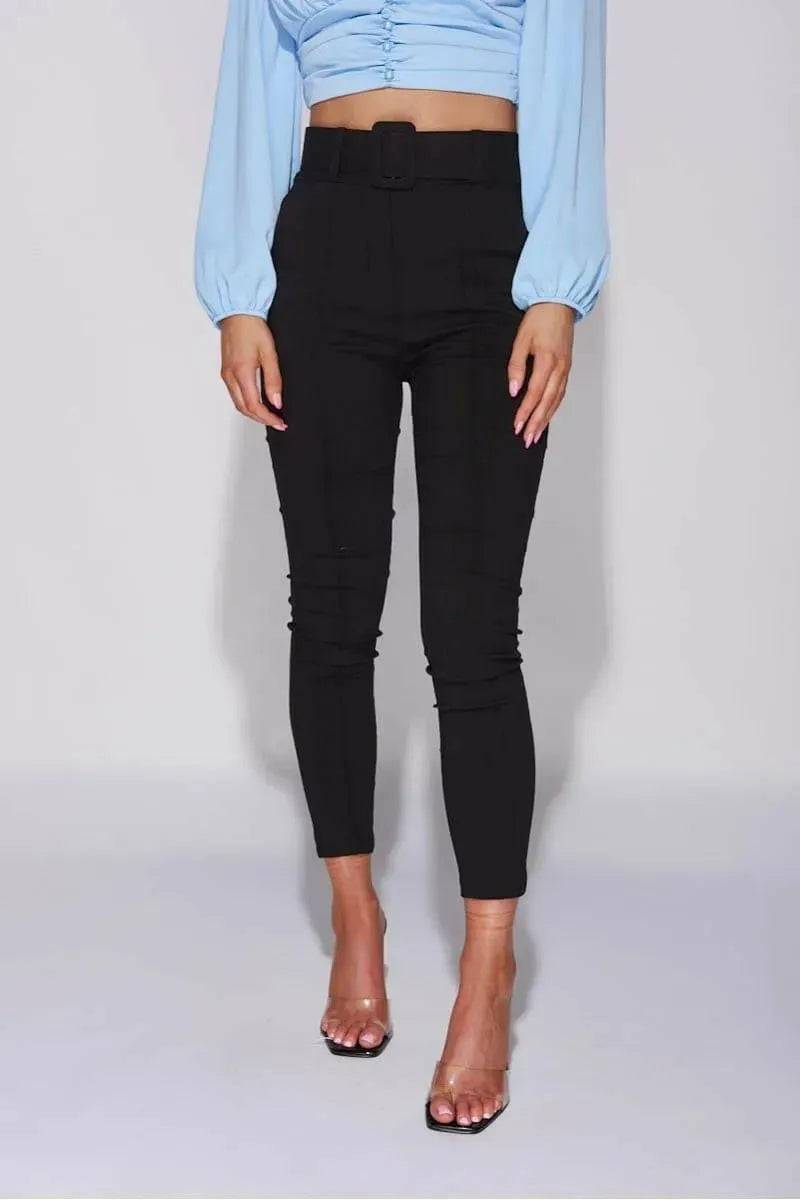 Lapel Detail Ruched Sleeve Blazer with Pintuck Tapered Trousers Set-Black.