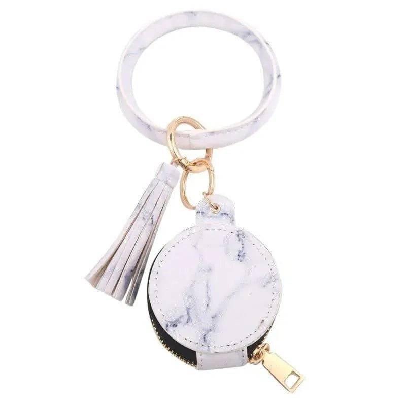 Leather Mirror Bracelet Key Chain-Black.