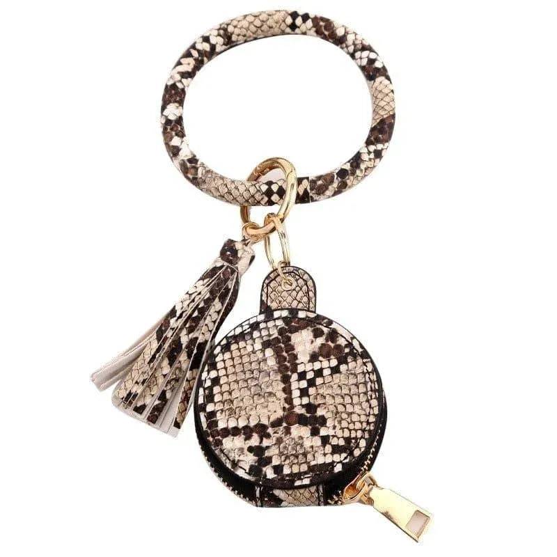 Leather Mirror Bracelet Key Chain-Black.