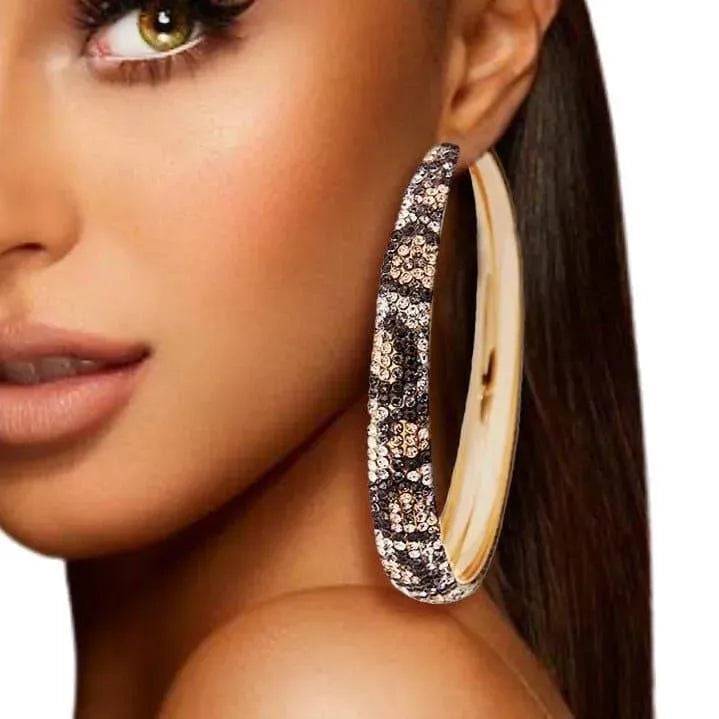 Leopard Rhinestone Lines Gold Hoopd.