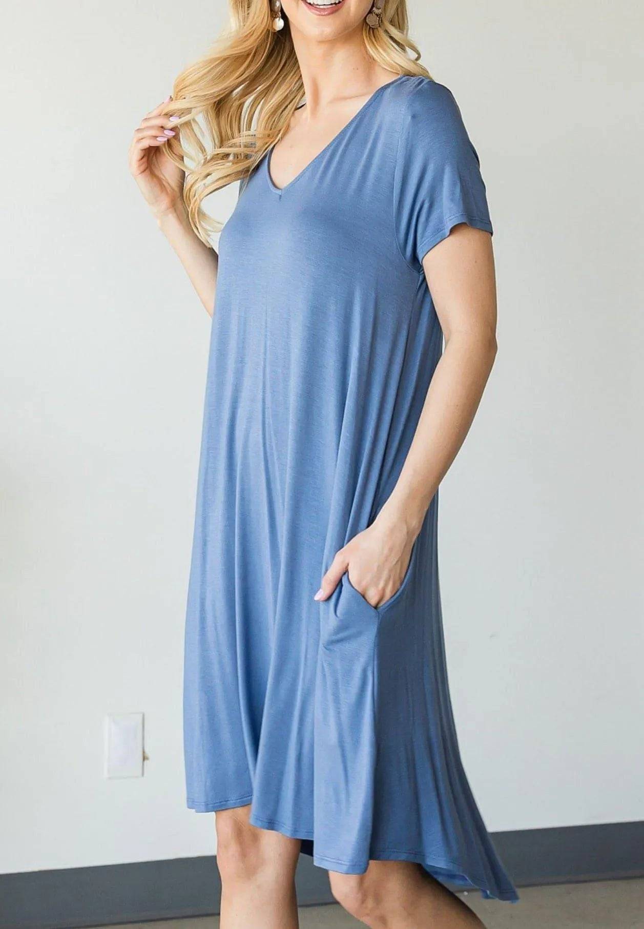 Lou May V-Neck Mini Dress-Denim.