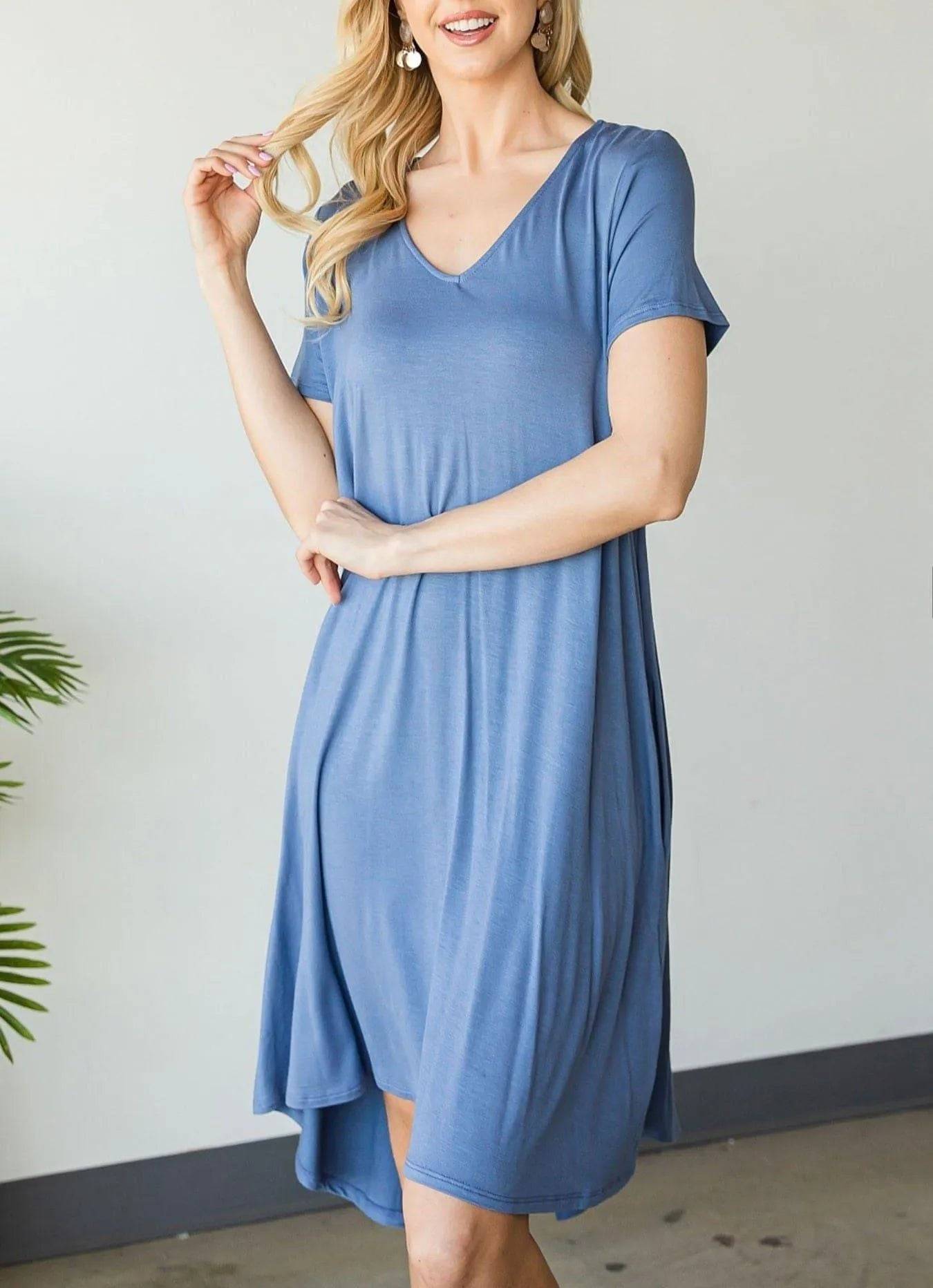 Lou May V-Neck Mini Dress-Denim.