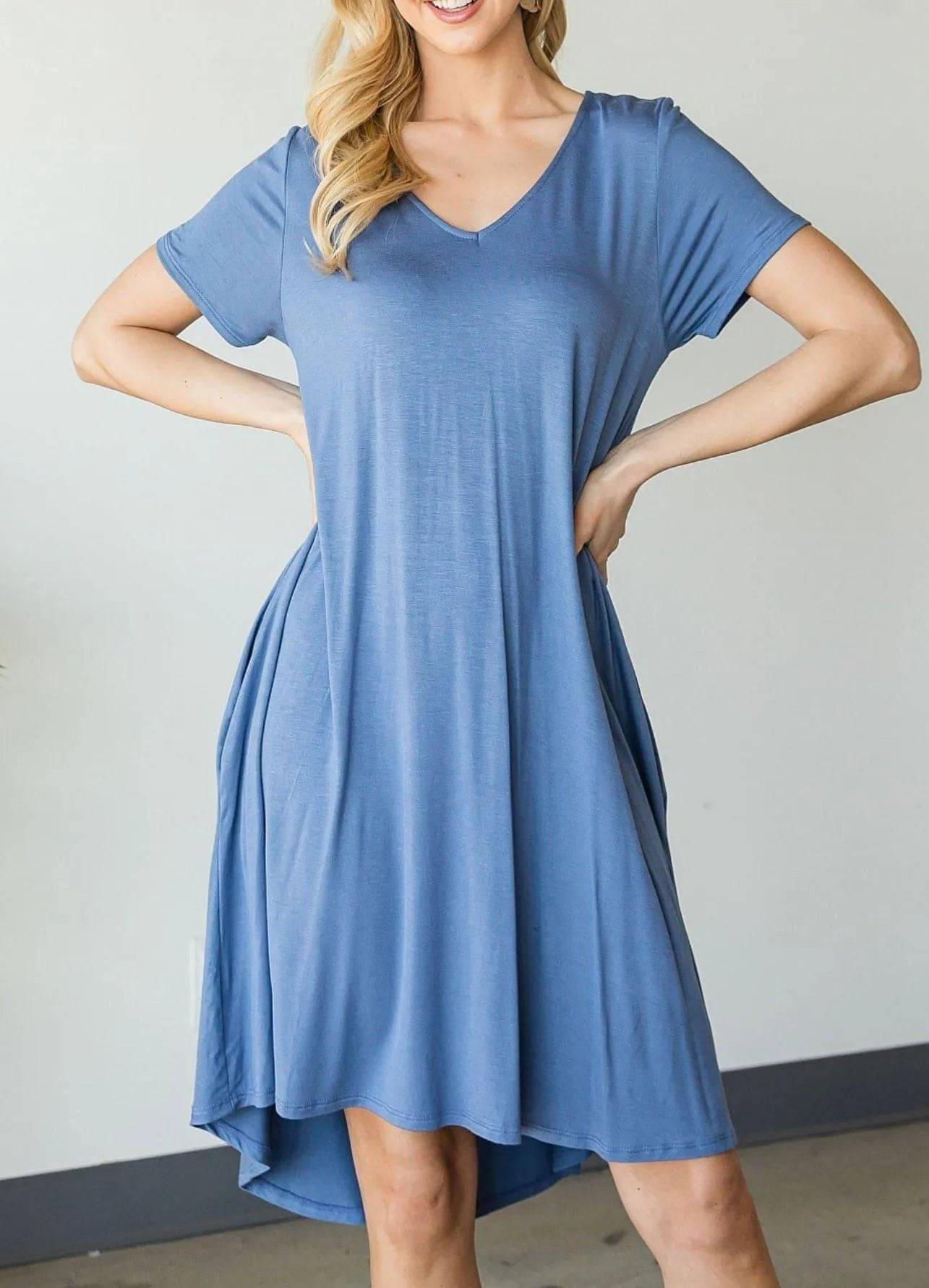 Lou May V-Neck Mini Dress-Denim.