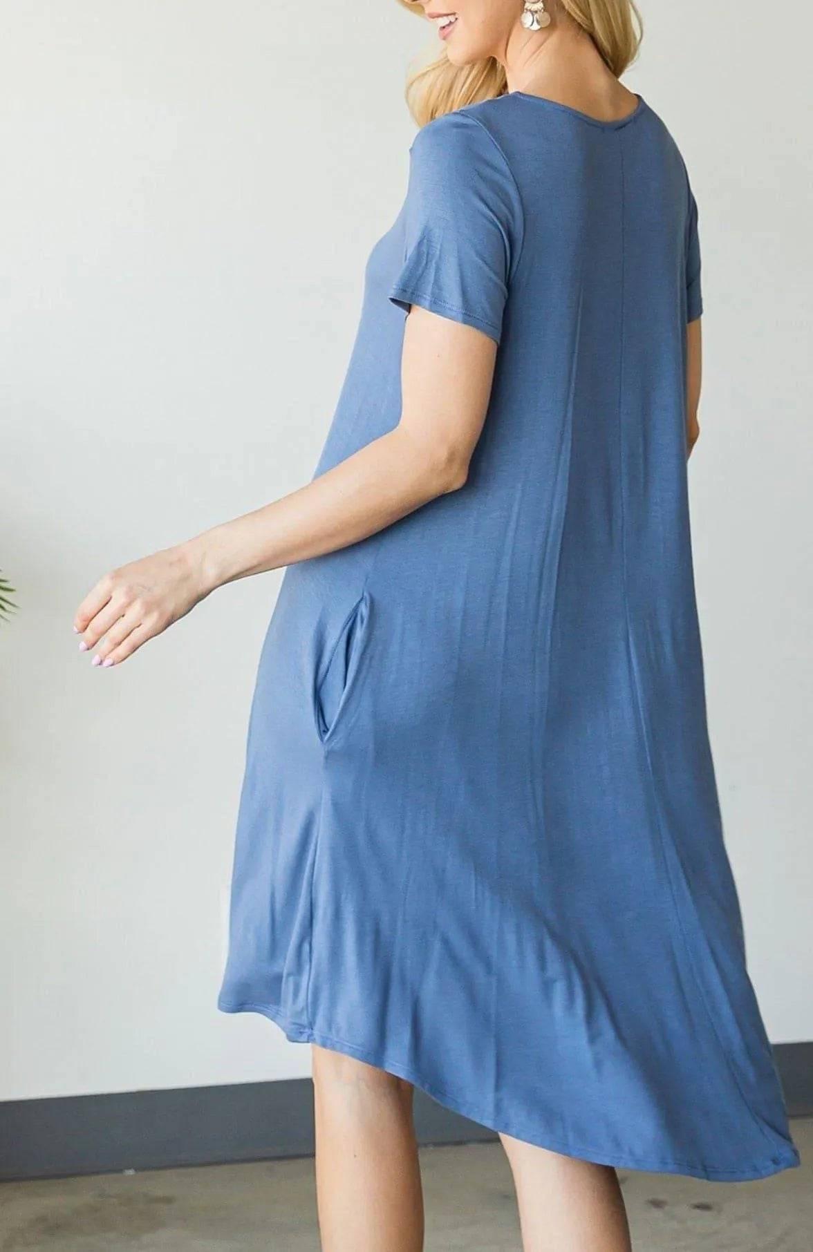 Lou May V-Neck Mini Dress-Denim.
