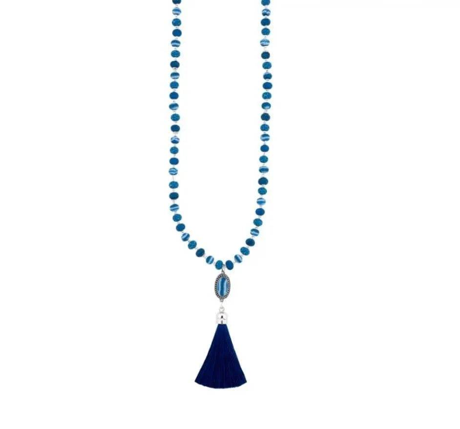 Navajo Blue Tassel Beaded Necklace.