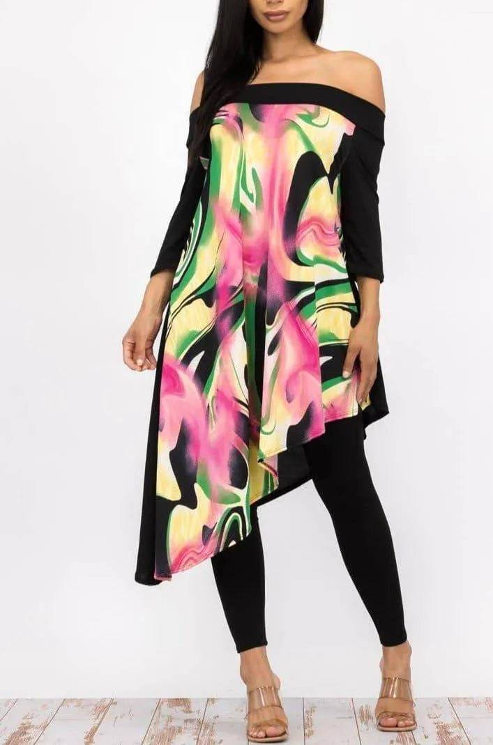 Plus Swirl Two Piece Legging Set-Pink/Green.