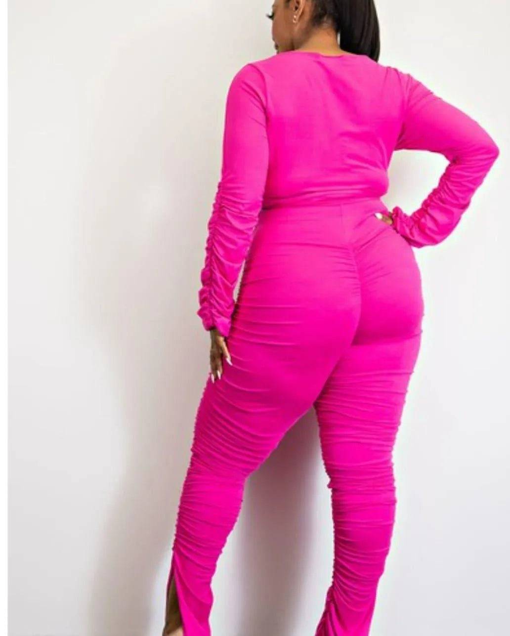 Hot pink Pretty Girl Rouched Set by Black Pearl Clothing, featuring a stylish, fitted design with ruching details.