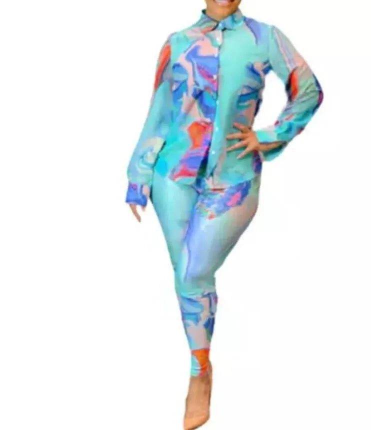 Printed Long Sleeve Pants Set.