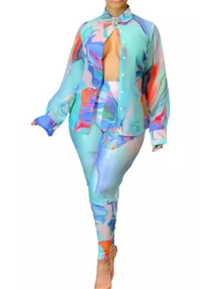 Printed Long Sleeve Pants Set.