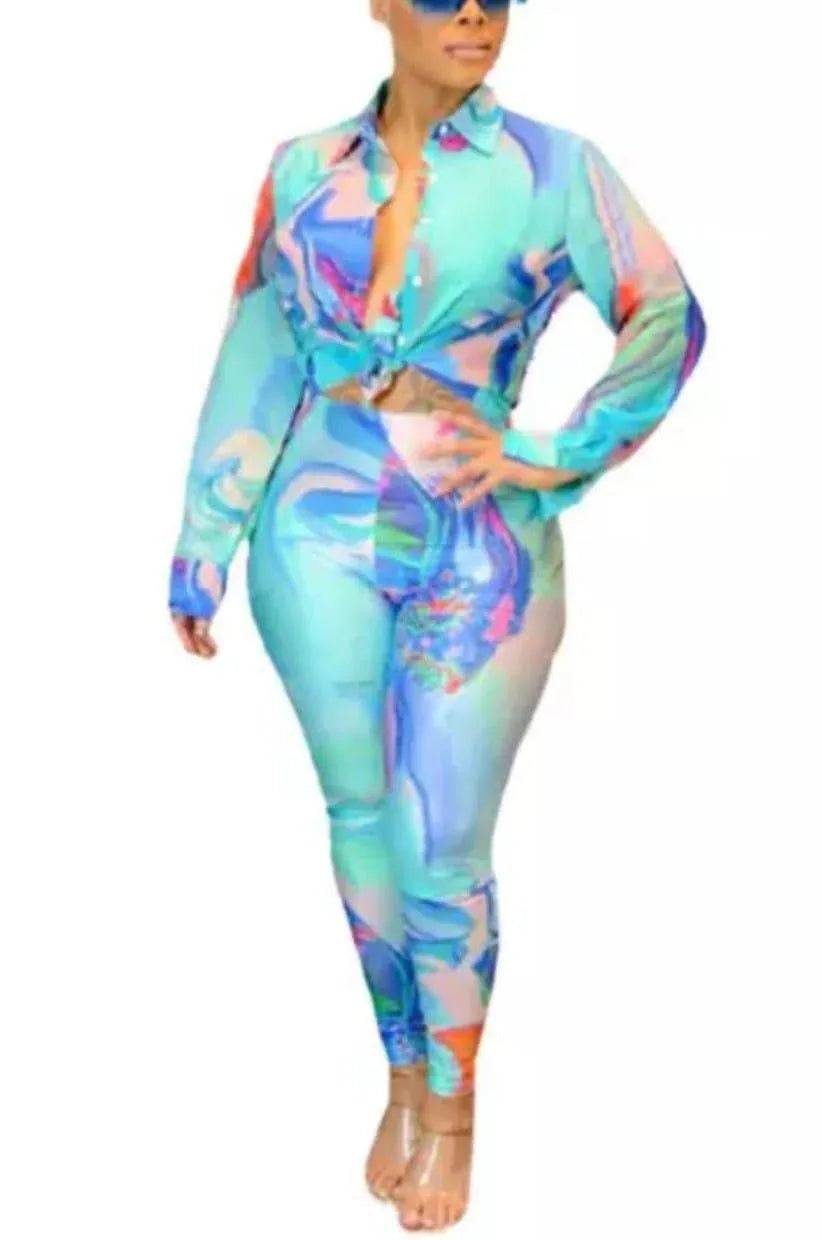 Printed Long Sleeve Pants Set.
