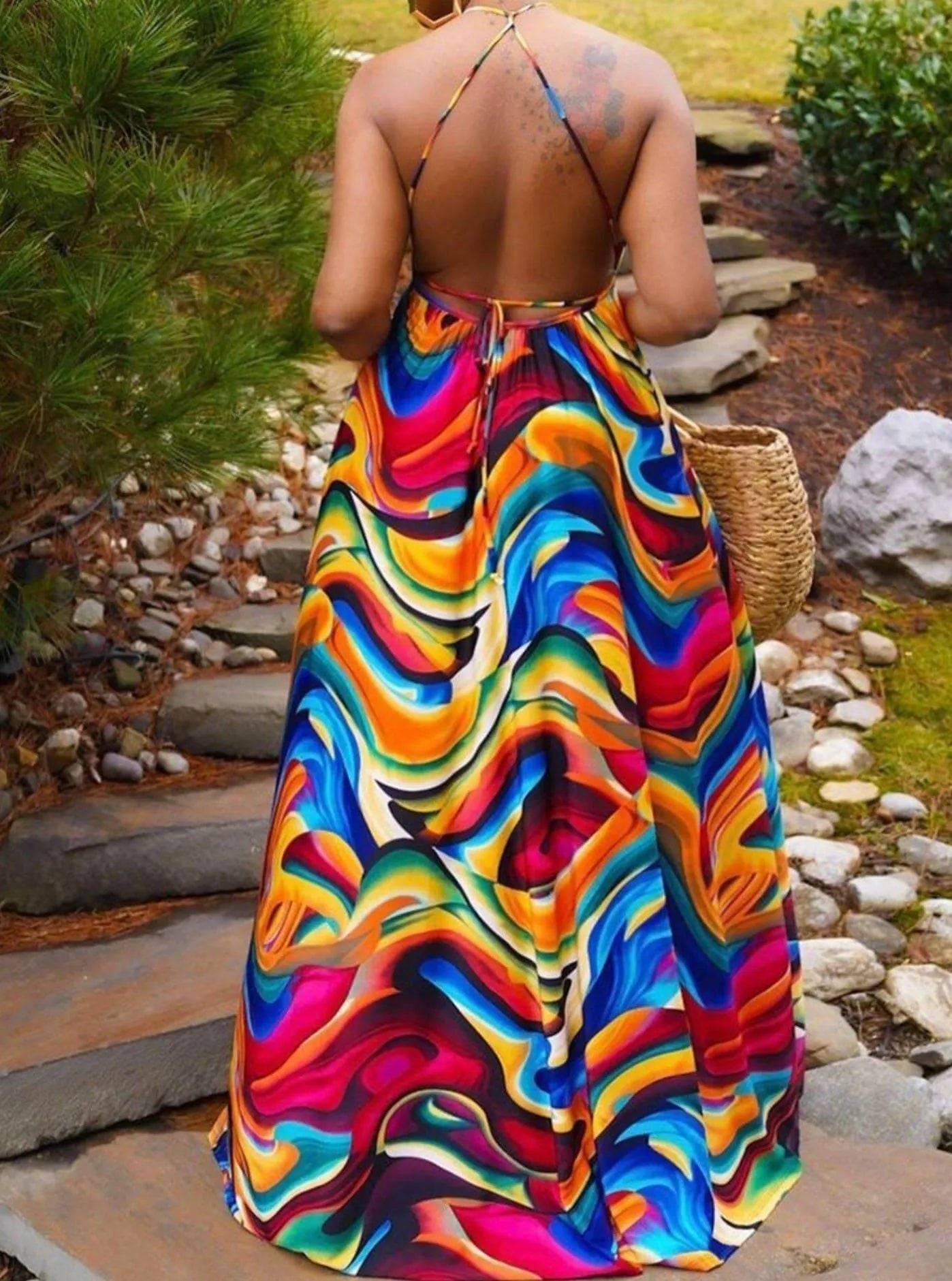 Rainbow Halter Maxi Dress.