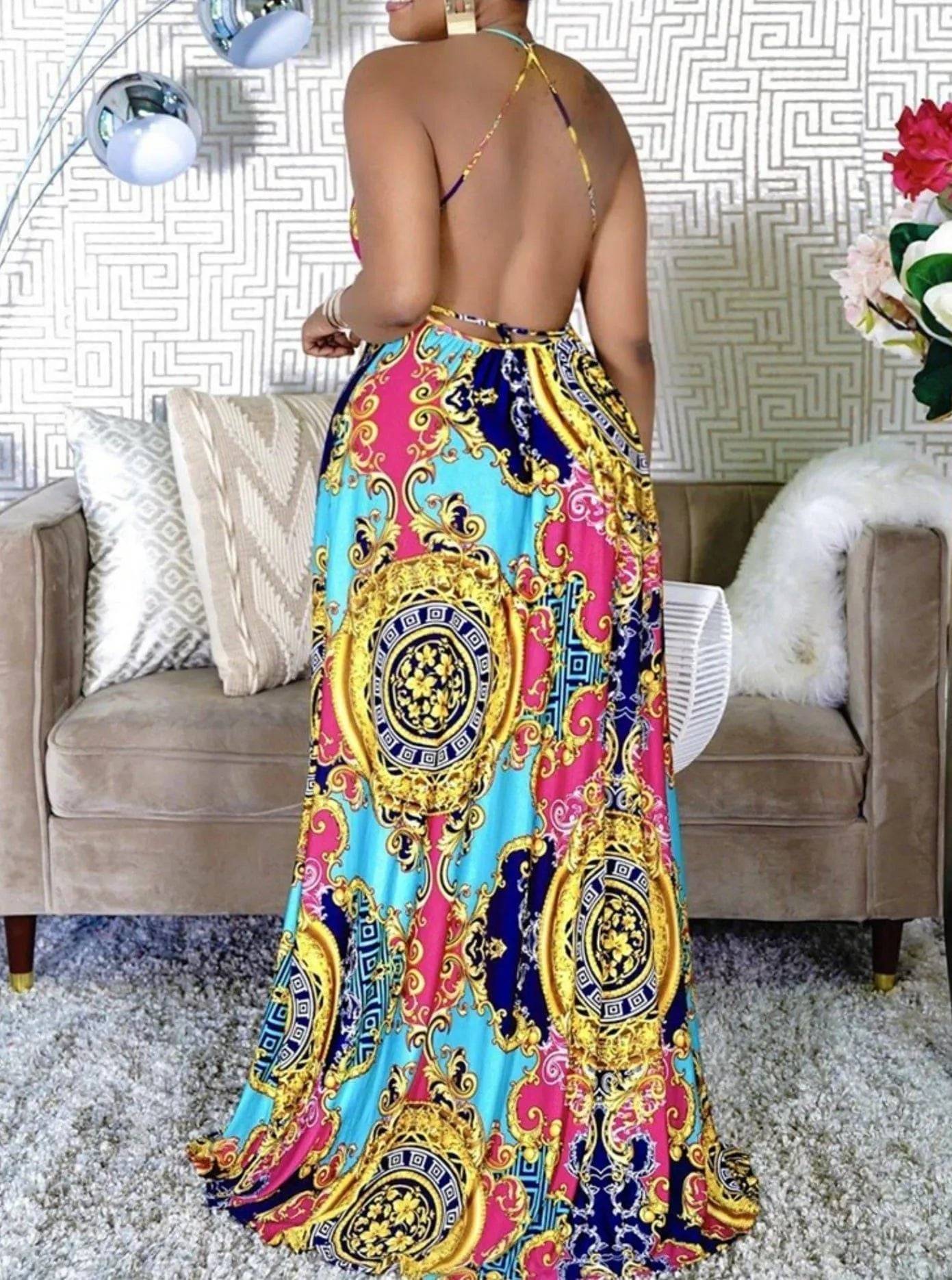 Rainbow Halter Maxi Dress.