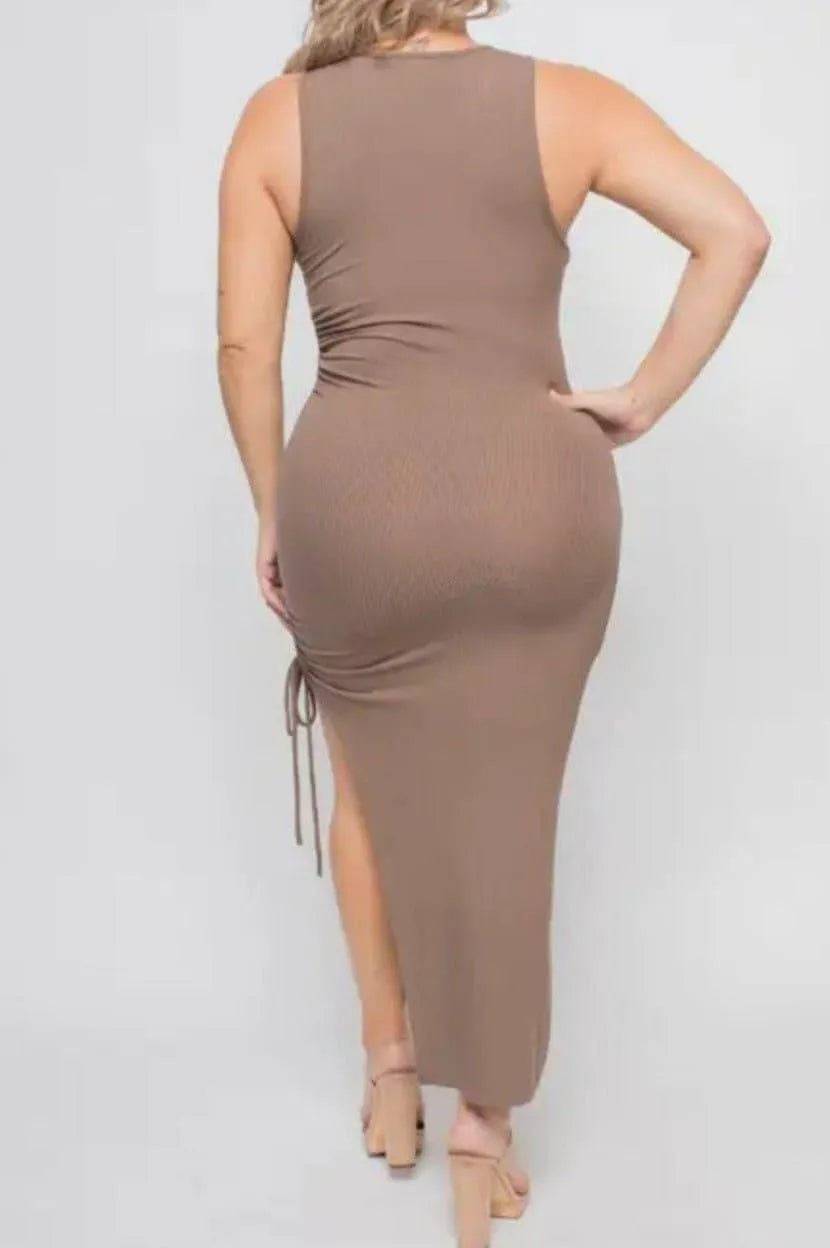 Ruched Tank Maxi Plus Dress-Mauve.