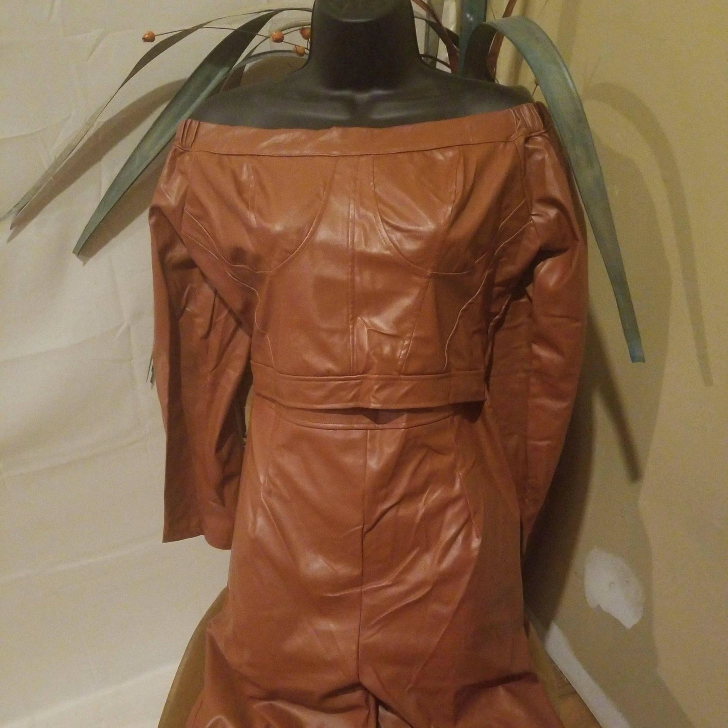 Sexy PU Leather Jumpsuit-Brown.