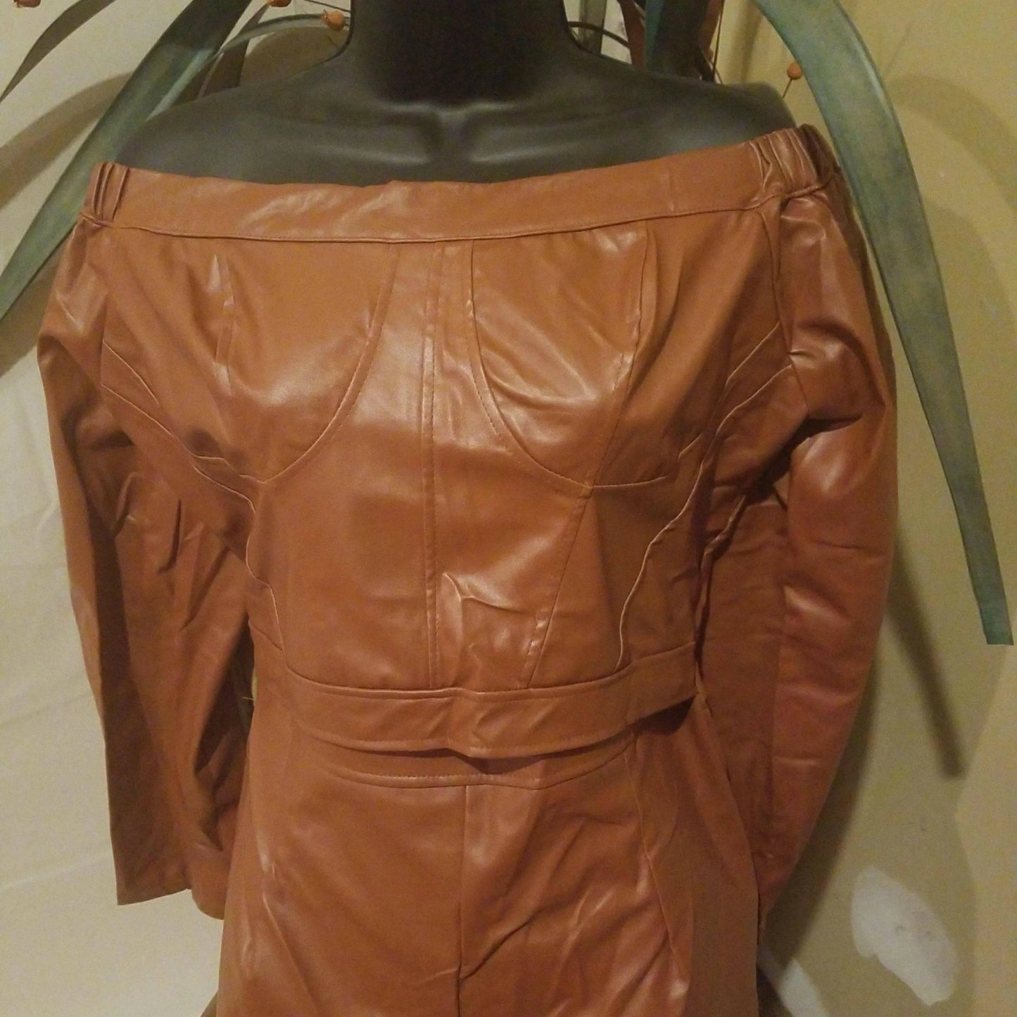 Sexy PU Leather Jumpsuit-Brown.
