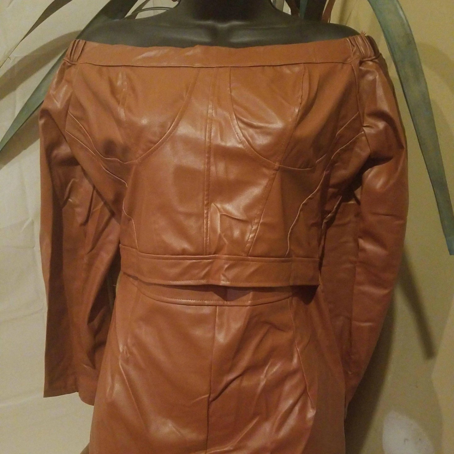 Sexy PU Leather Jumpsuit-Brown.