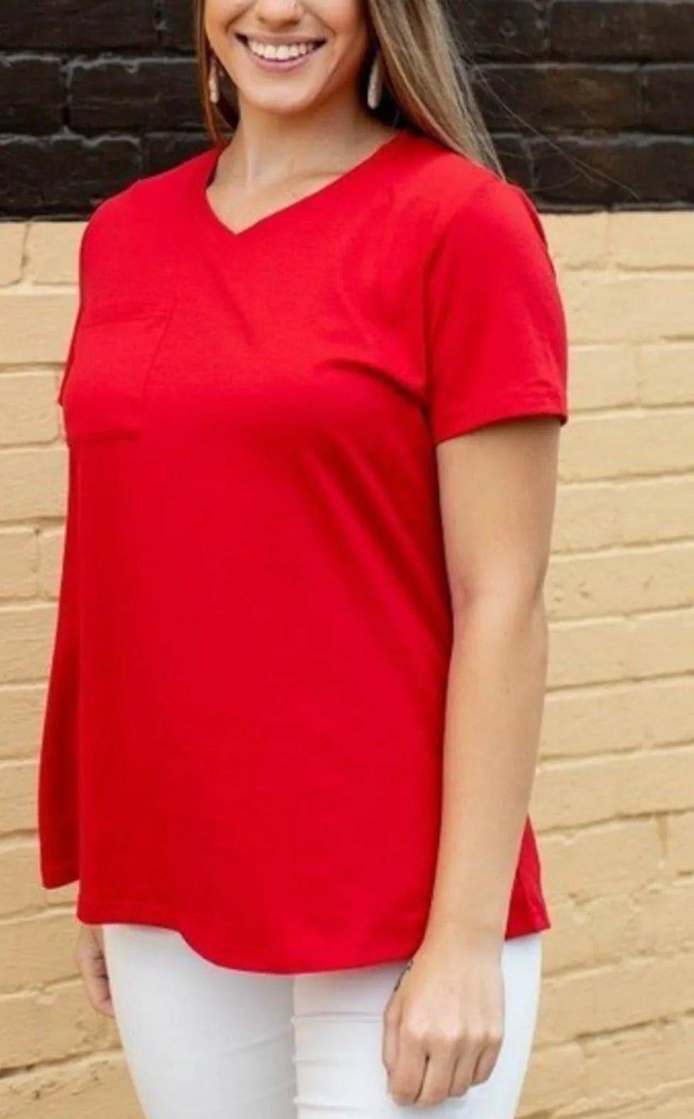 Shine Bright V -Neck Top Pants Set-Red.