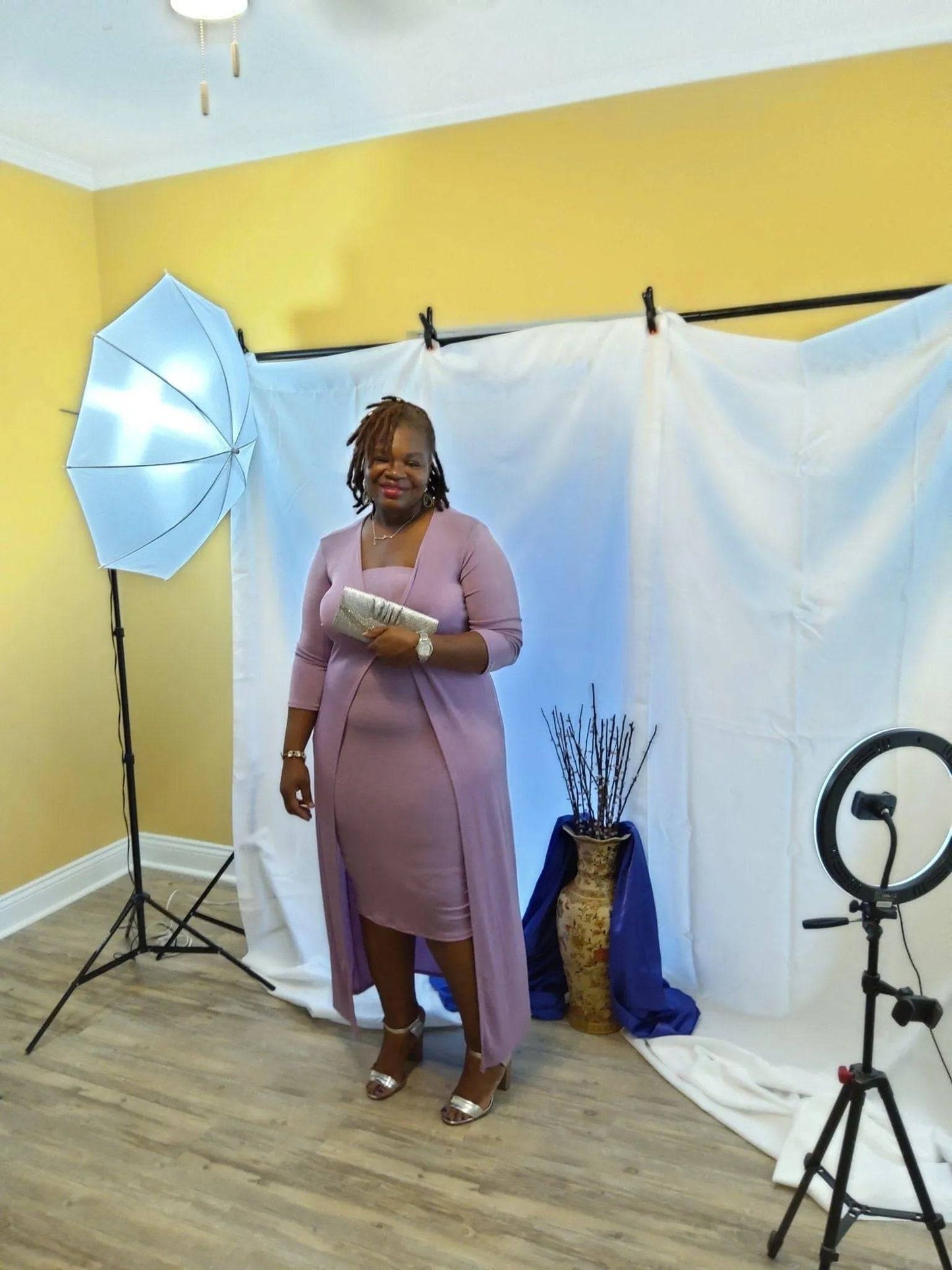 Silhouette Midi Dress with Duster-Lavender.