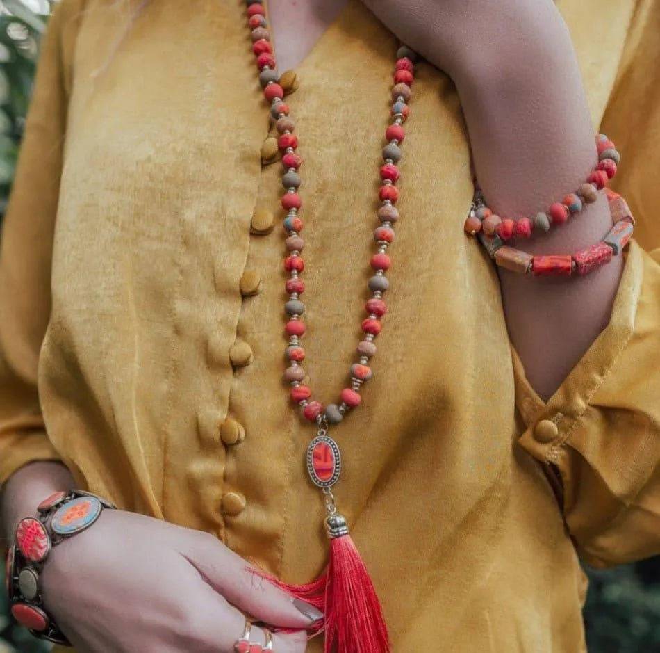 Tassel Beaded Necklace-Coral Crush.