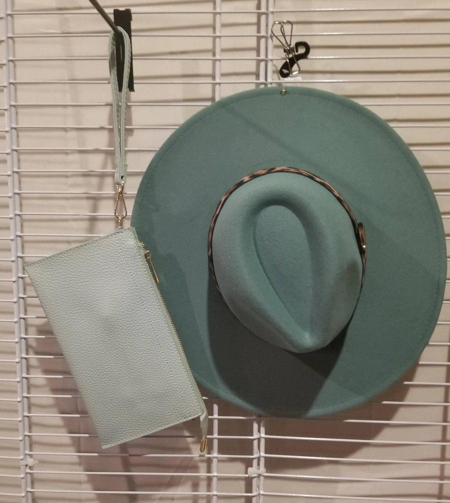 Textured Leather Clutch/Crossbody-SAGE.
