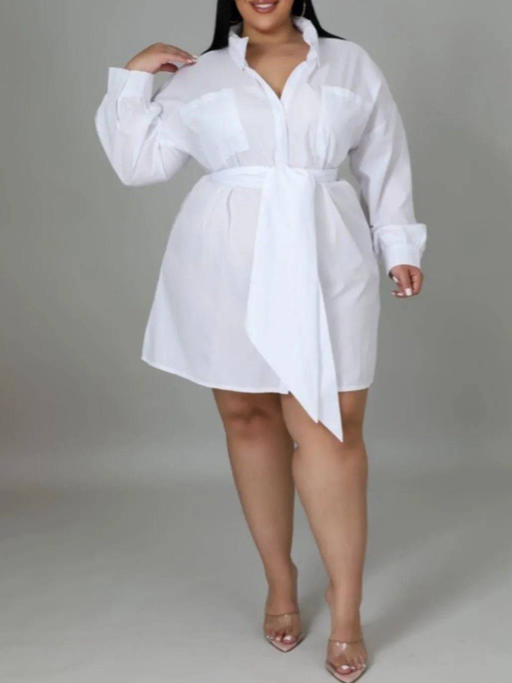 Tie Me Down Shirt Dress-White.