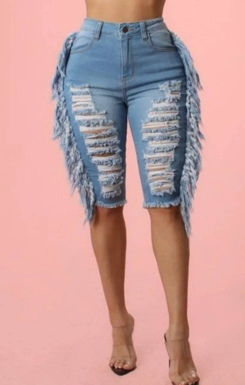 Torn Up Shorts-Med Blue.
