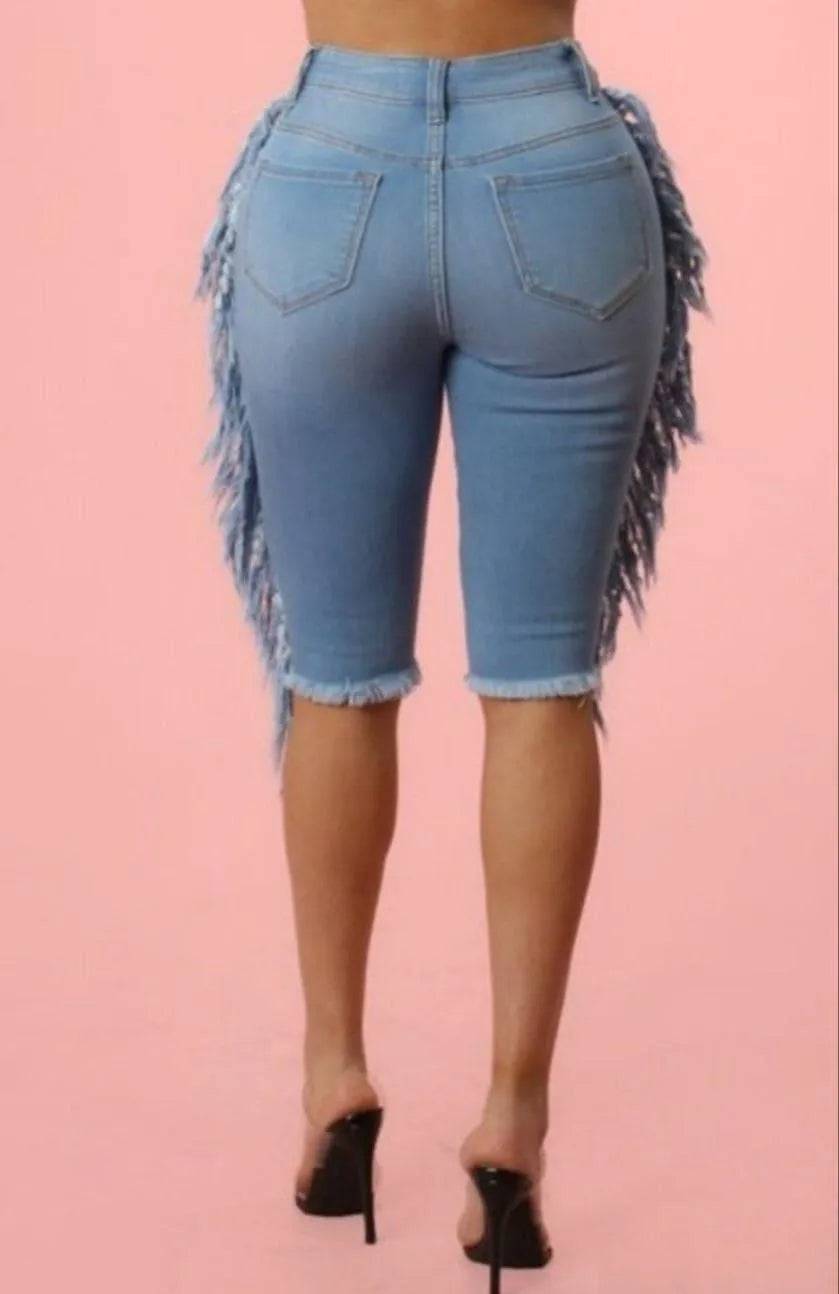 Torn Up Shorts-Med Blue.