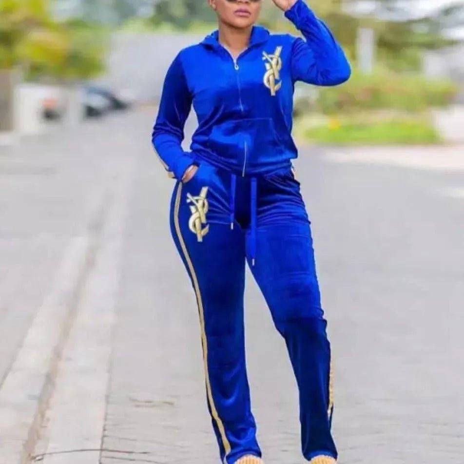 Black velvet fitness tracksuit by My Sexy Black Boutique, featuring a comfortable, stylish workout outfit with a sleek fit.