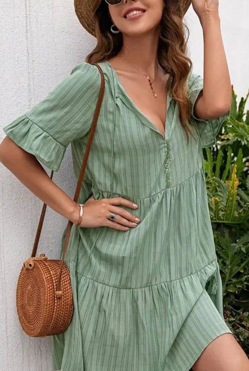Whistle Free Mini Dress-Sage.